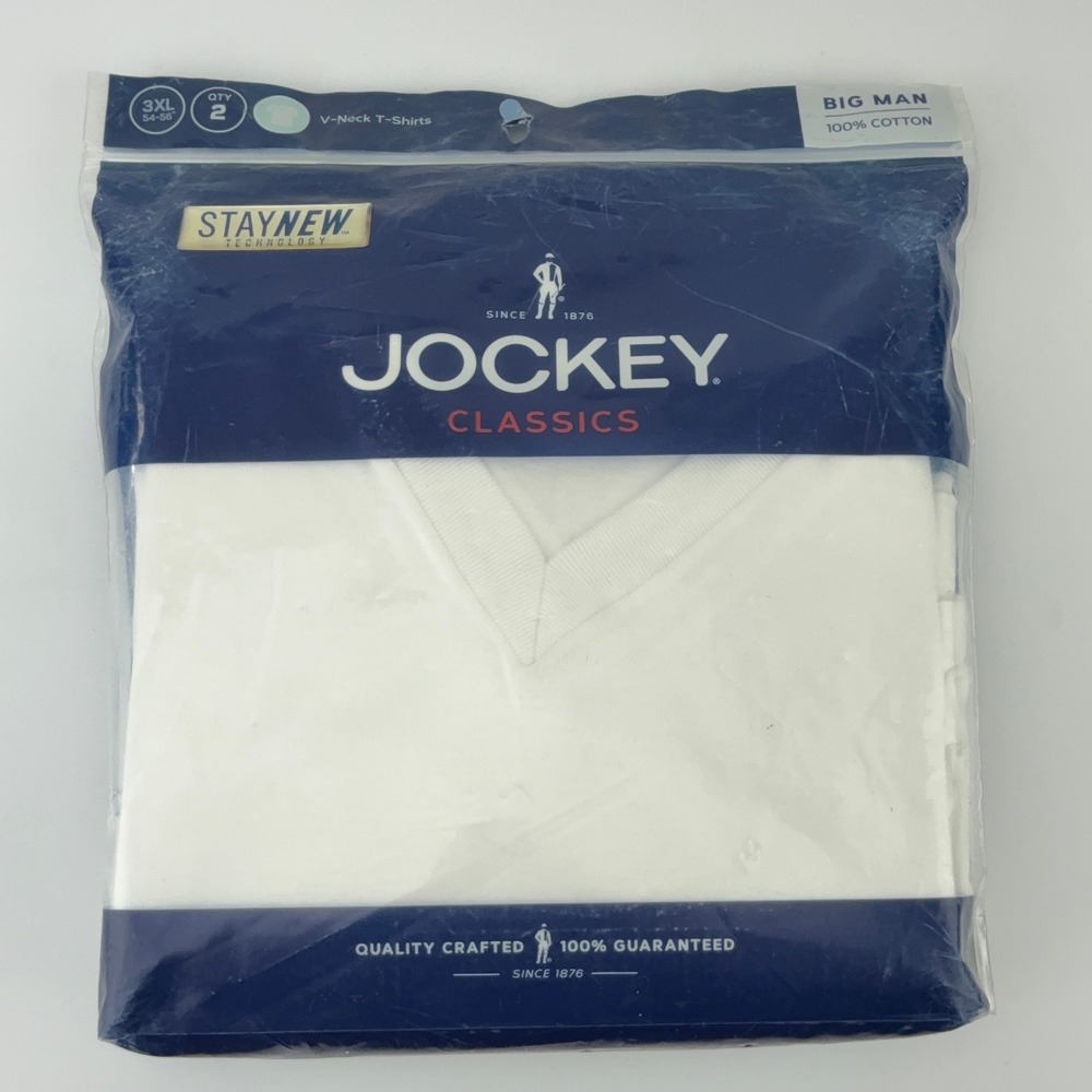 Jockey Classics Big Man V-Neck T-Shirts 3XL 2-Pack White 100% Cotton StayNew